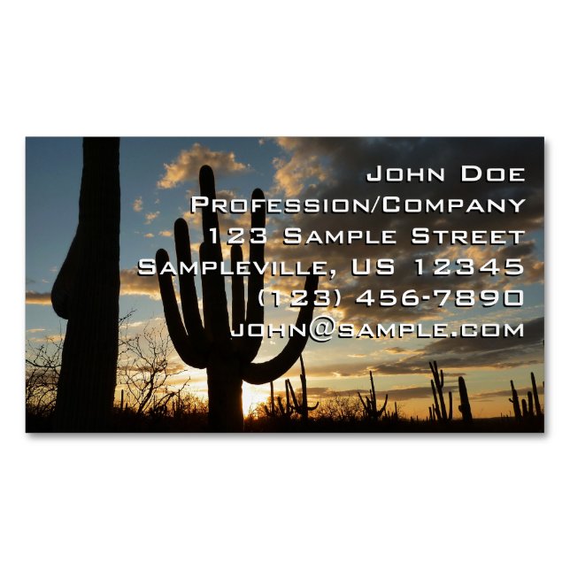 Saguaro Sunset II Arizona Desert Landscape Magnetic Business Card (Front)