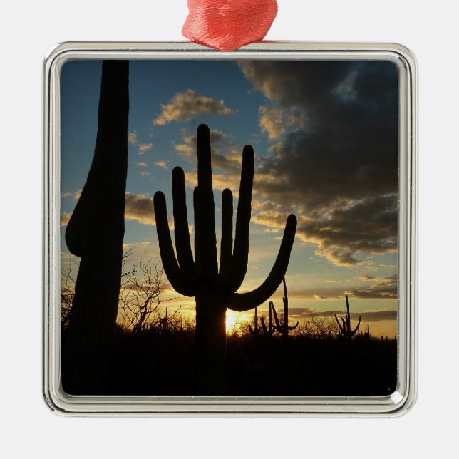 Saguaro Sunset II Arizona Desert Landscape Metal Tree Decoration (Front)