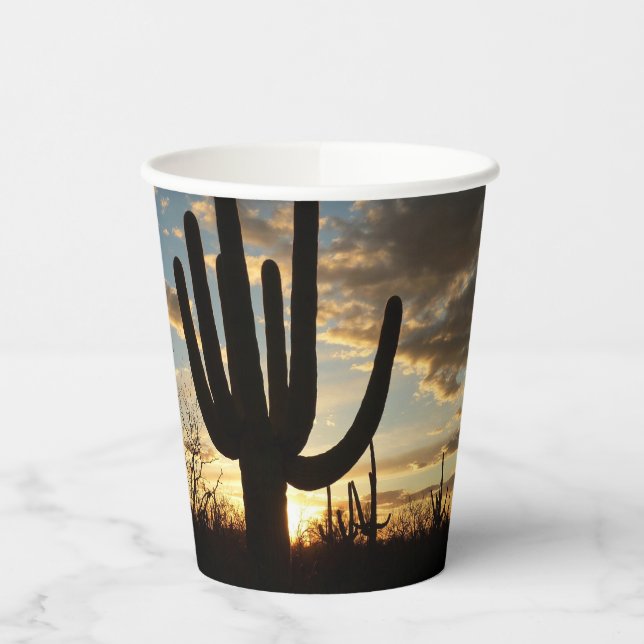 Saguaro Sunset II Arizona Desert Landscape Paper Cups (Left)