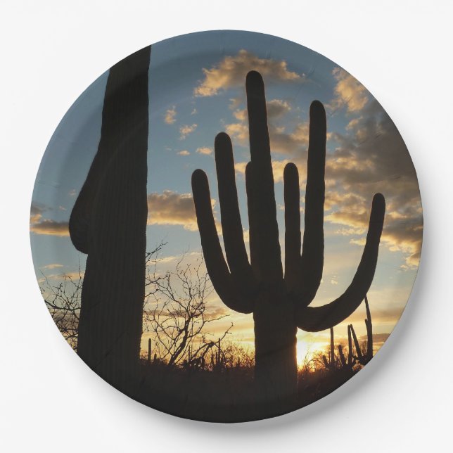 Saguaro Sunset II Arizona Desert Landscape Paper Plate (Front)