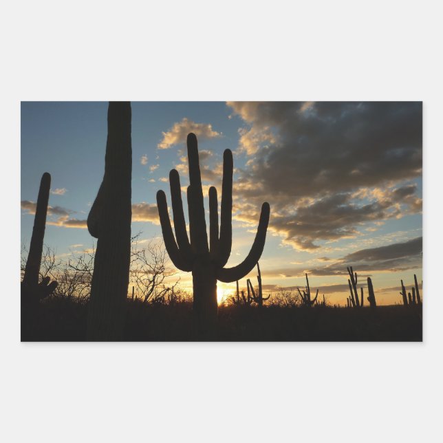 Saguaro Sunset II Arizona Desert Landscape Rectangular Sticker (Front)