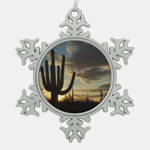 Saguaro Sunset II Arizona Desert Landscape Snowflake Pewter Christmas Ornament