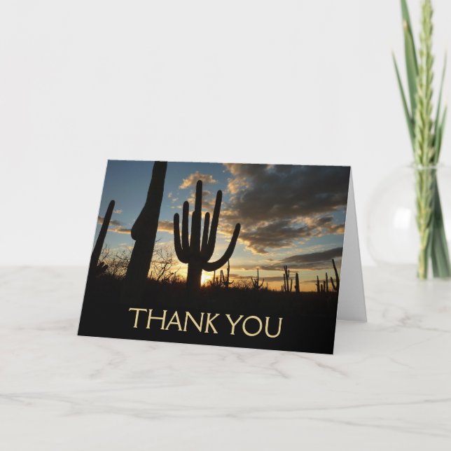 Saguaro Sunset II Arizona Desert Landscape Thank You Card (Front)