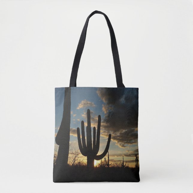 Saguaro Sunset II Arizona Desert Landscape Tote Bag (Front)