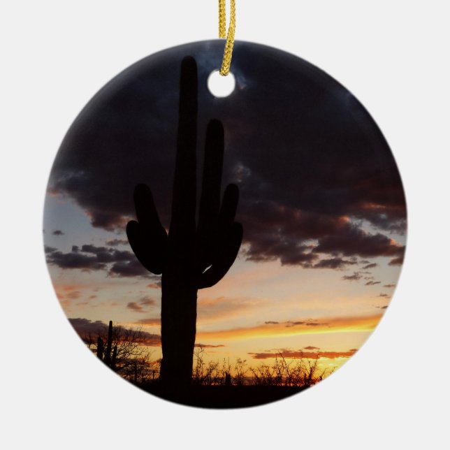 Saguaro Sunset III Arizona Desert Landscape Ceramic Tree Decoration (Front)