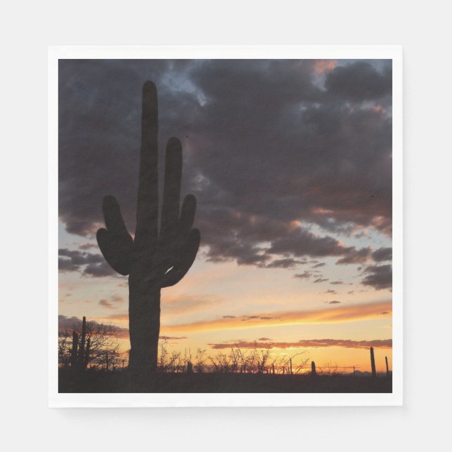Saguaro Sunset III Arizona Desert Landscape Napkin (Front)