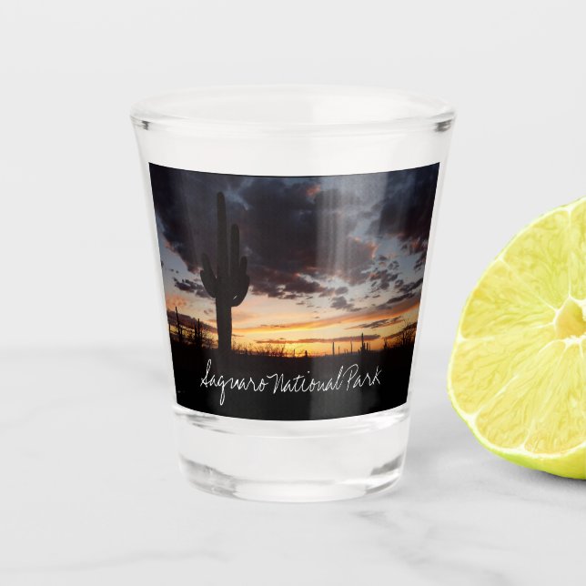 Saguaro Sunset III Arizona Desert Landscape Shot Glass (Front)