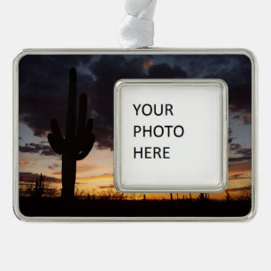 Saguaro Sunset III Arizona Desert Landscape Silver Plated Framed Ornament