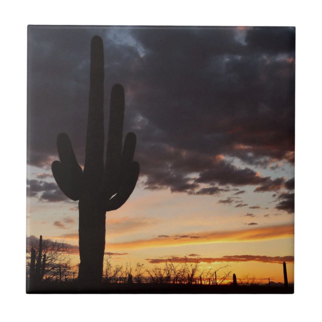 Saguaro Sunset III Arizona Desert Landscape Tile (Front)