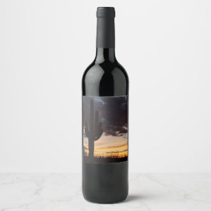 Saguaro Sunset III Arizona Desert Landscape Wine Label
