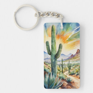 Saguaro Watercolor Keychain