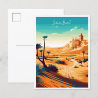 Sahara Desert Africa vintage travel illustration