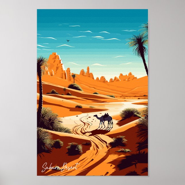 Sahara Desert Travel Art Vintage Illustration  Poster (Front)