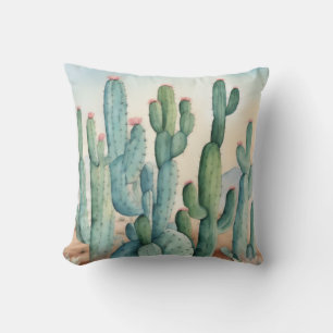 Sahara Desert Watercolor Cactus Decorative Cushion
