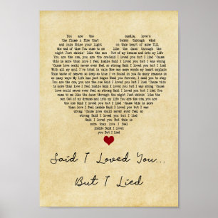 Said I Loved You... But I Lied Vintage Heart Song Poster