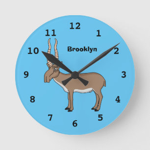 Saiga antelope cartoon illustration round clock