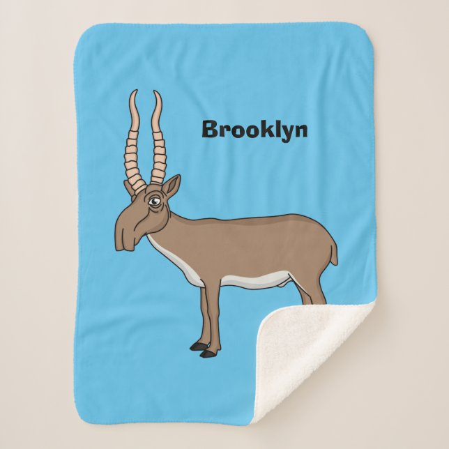 Saiga antelope cartoon illustration  sherpa blanket (Front)