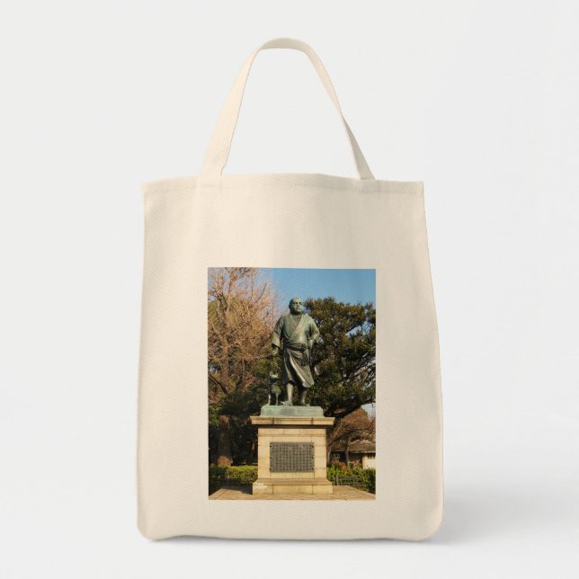 Saigo Takamori (The Last Samurai) & Dog Statue Tote Bag (Front)