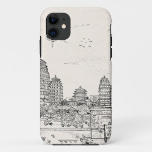 Saigon Pagoda Vietnam Cityscape Pen Ink Drawing iPhone 11 Case