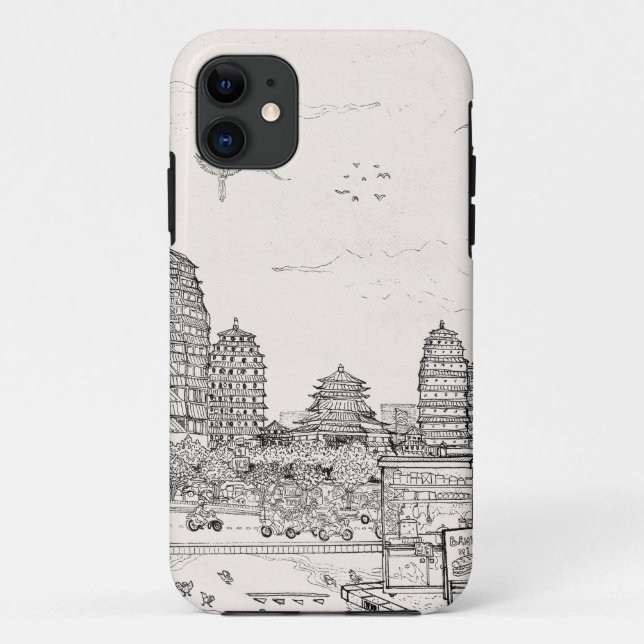 Saigon Pagoda Vietnam Cityscape Pen Ink Drawing Case-Mate iPhone Case (Back)