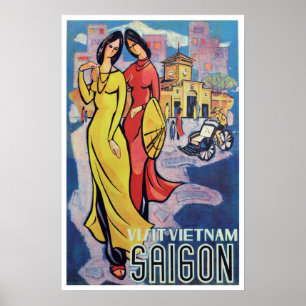 Saigon, Vietnam - Vintage Art Deco Travel Print