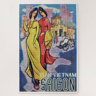 Saigon, Vietnam - Vintage Art Deco Travel Print Jigsaw Puzzle