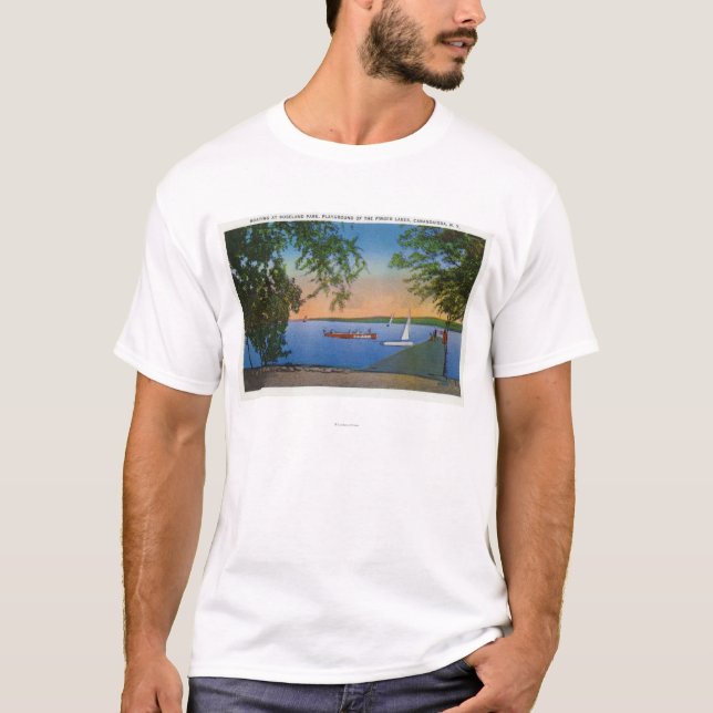 Sail and Motor Boats at Roseland Park Scene T-Shirt (Front)