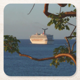 Sail Away at Sunset I Cruise Vacation Square Paper Coaster