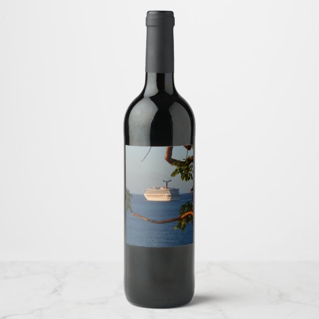 Sail Away at Sunset I Cruise Vacation Wine Label (Front)