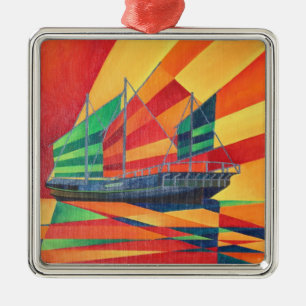Sail Away Junk Pleasure Boat Metal Tree Decoration