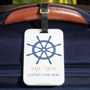 Sail Away Nautical Beach Ship Helm Luggage Tag