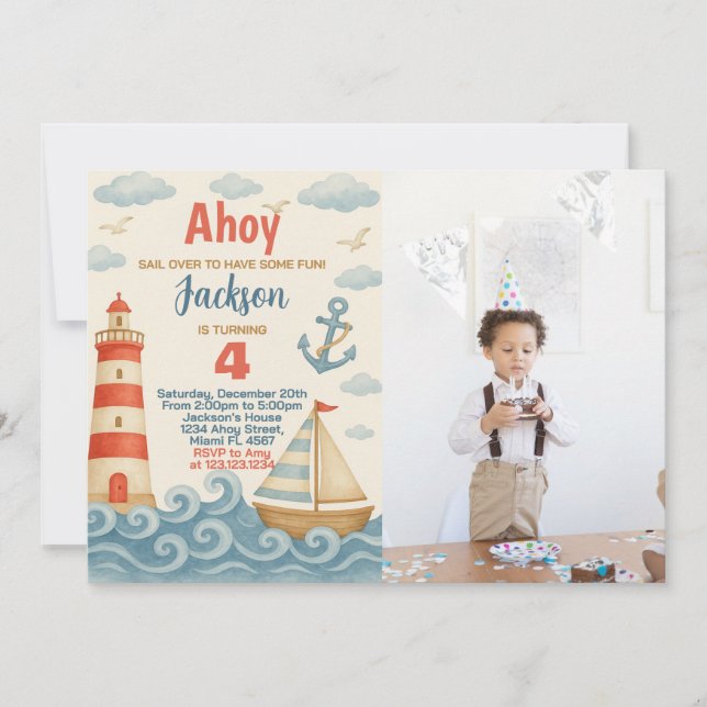 Sail Away Nautical Birthday Invitation (Front)