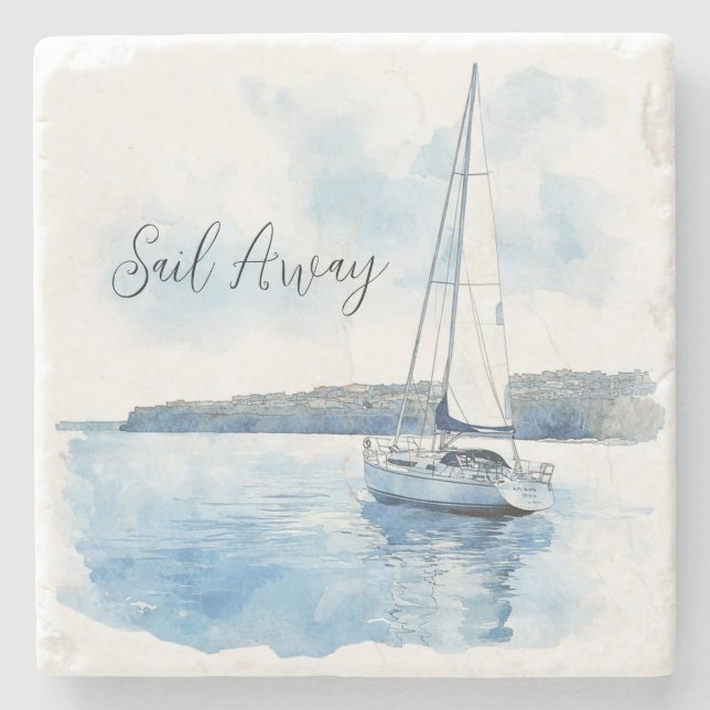 Sail Away Ocean View Stone Coaster (Front)
