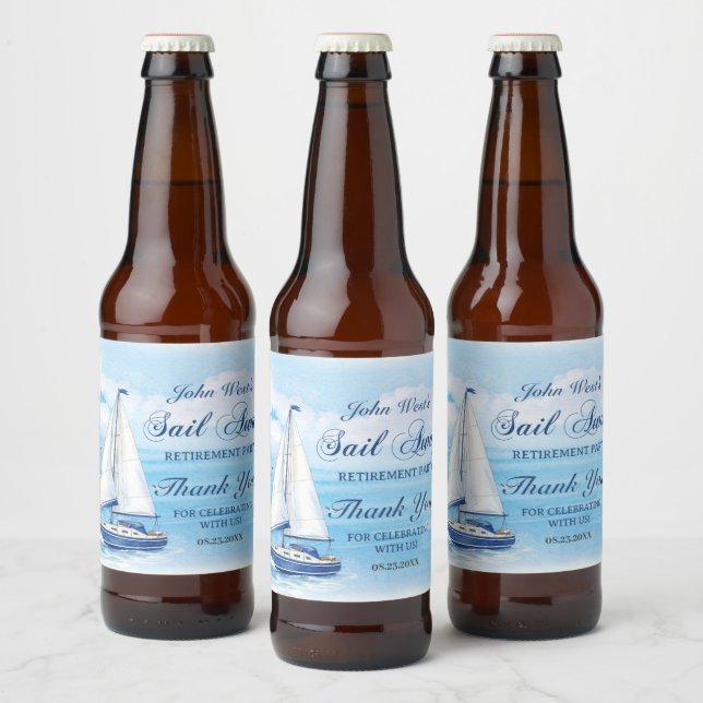 Sail Away Retirement Party Nautical Boat Yacht  Beer Bottle Label (Bottles)