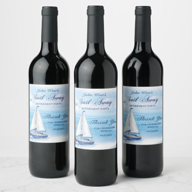 Sail Away Retirement Party Nautical Boat Yacht  Wine Label (Bottles)