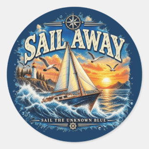 Sail Away Sail the Unknown Blue Nautical Sticker