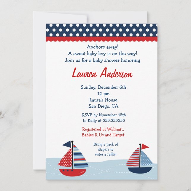 Sail Away Sailboat Baby Shower Invitations (Front)