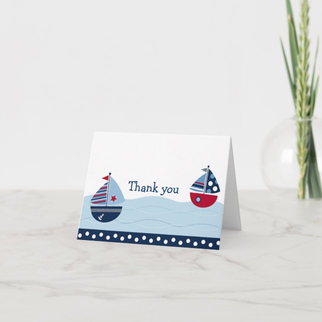 Sail Away Sailboat Nautical Thank You Note Cards (Front)