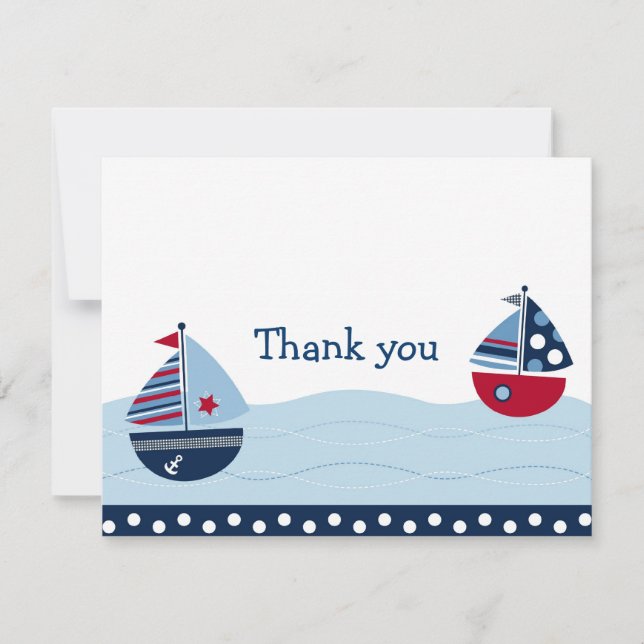 Sail Away Sailboat Nautical Thank You Note Cards (Front)