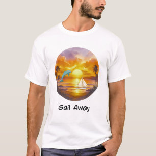Sail Away Sunset T-Shirt Dolphin & Sailboat Ocea
