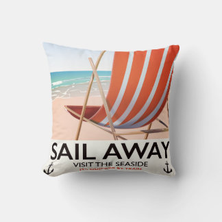 Sail away vintage travel poster cushion
