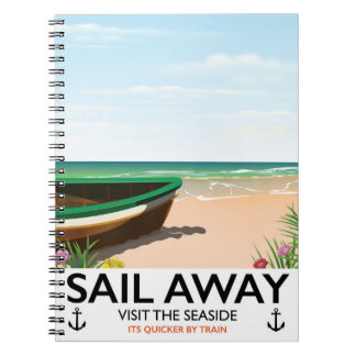 Sail away vintage travel poster notebook