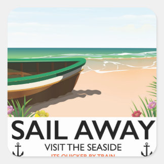 Sail away vintage travel poster square sticker