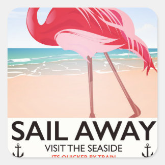 Sail away vintage travel poster square sticker
