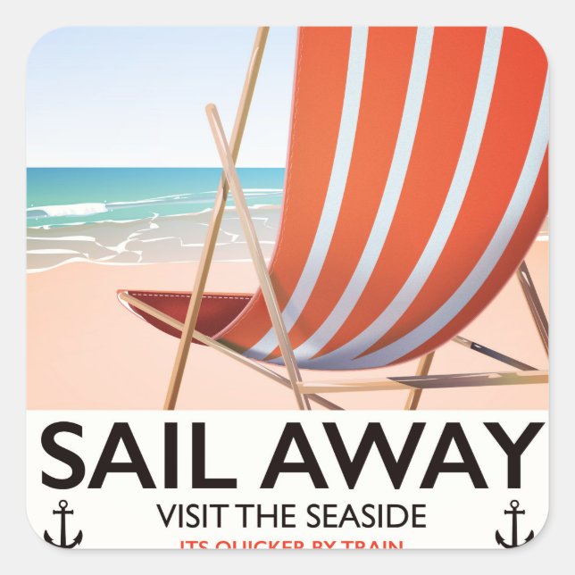 Sail away vintage travel poster square sticker (Front)