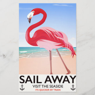 Sail away vintage travel poster stationery