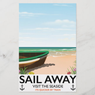 Sail away vintage travel poster stationery