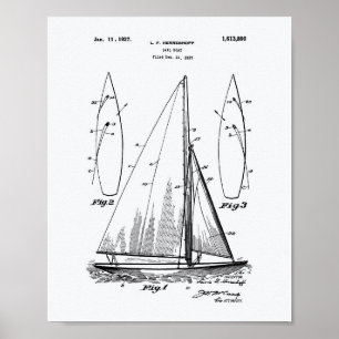 Sail Boat 1927 Patent Art White Paper Poster