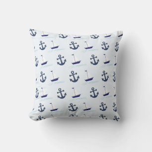 Sail Boat and Anchor Pattern Blue Cushion