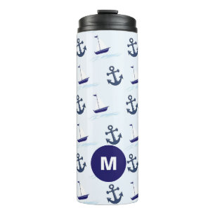 Sail Boat and Anchor Pattern Monogram Thermal Tumbler